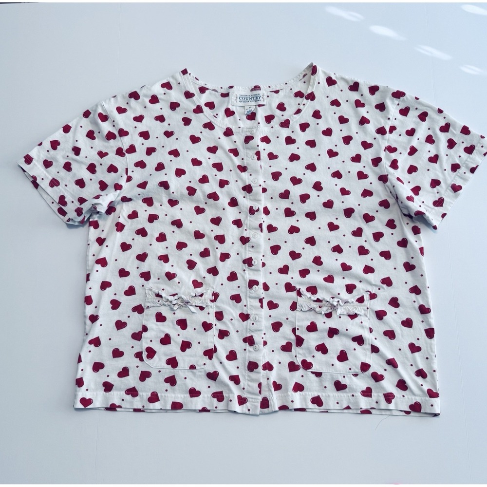 Victoria's Secret Country Quality Cottons Vday Hearts PJs Pajama Top Women's Med